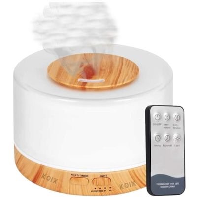 Difusor De Aromas, Umidificador De Ar Ultra-Sônico 500Ml, Difusor De Óleo Essencial, Abajur Led, Lâmpada Colorida Com Controle Remoto (Madeira Clara)