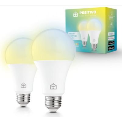 Kit Smart Lâmpada Wi-Fi Positivo Casa Inteligente, Iluminação Branca (Quente e Fria) e RGB (Até 16 Milhões de Cores), 9W, 806 Lúmens, LED, Bivolt, Compatível com Alexa e Google Assistente